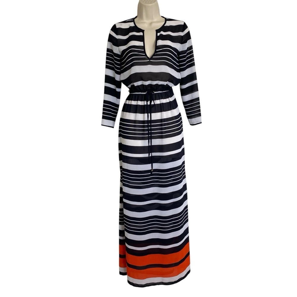 Michael Kors - Black and White V-Neck Long Sleeve Maxi - XXS